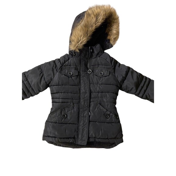 Steve Madden Girl’s Puffer‎ Jacket With Removable Faux Fur Hood Size 6X Black - Picture 1 of 7